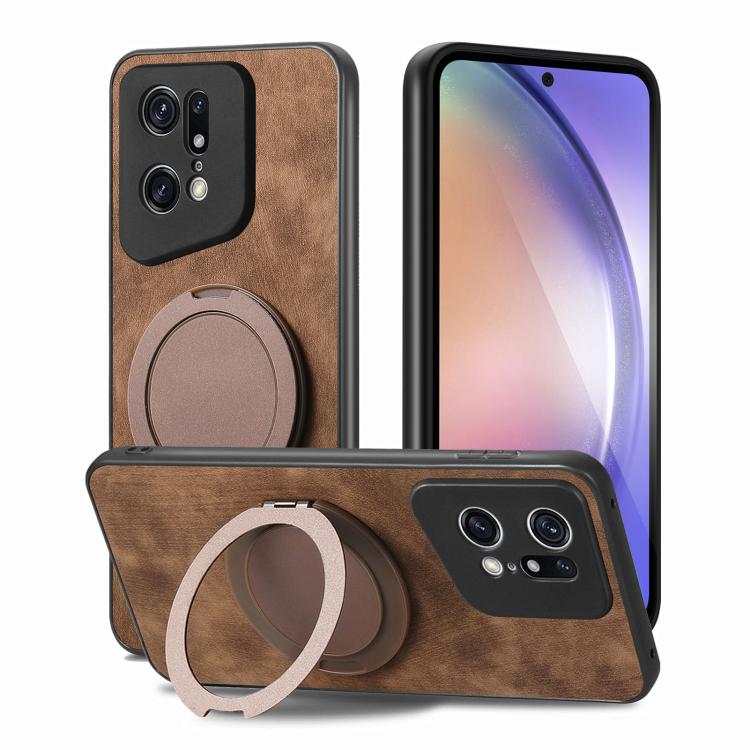 For OPPO Find X5 Pro Retro Leather Rotation Round Holder Phone Case