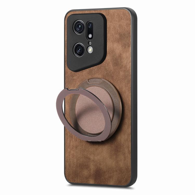 For OPPO Find X5 Pro Retro Leather Rotation Round Holder Phone Case