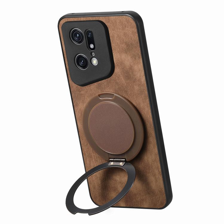 For OPPO Find X5 Pro Retro Leather Rotation Round Holder Phone Case