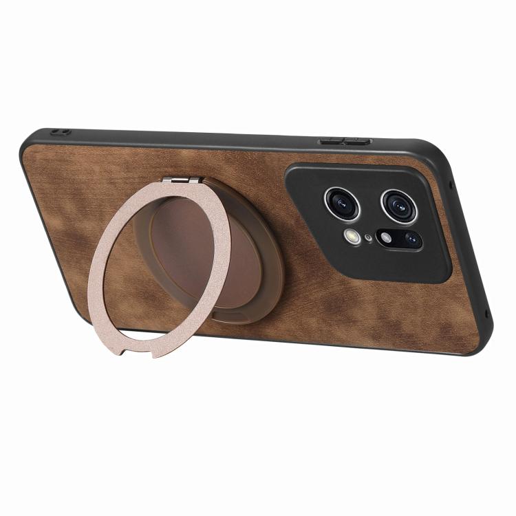 For OPPO Find X5 Pro Retro Leather Rotation Round Holder Phone Case