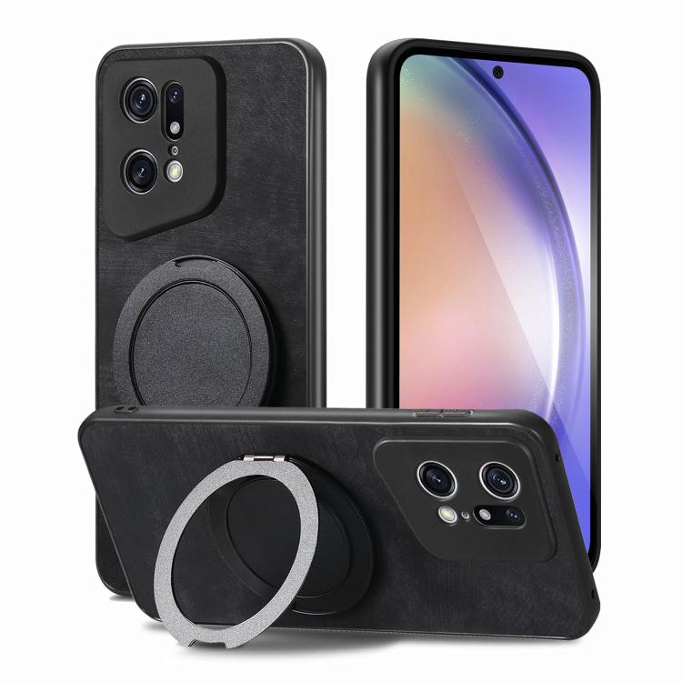 For OPPO Find X5 Pro Retro Leather Rotation Round Holder Phone Case