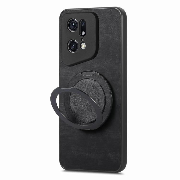 For OPPO Find X5 Pro Retro Leather Rotation Round Holder Phone Case