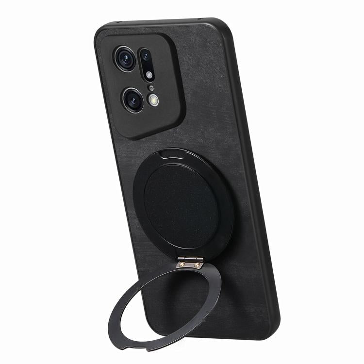For OPPO Find X5 Pro Retro Leather Rotation Round Holder Phone Case