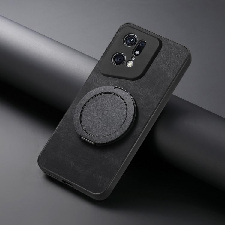 For OPPO Find X5 Pro Retro Leather Rotation Round Holder Phone Case