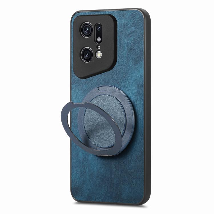 For OPPO Find X5 Pro Retro Leather Rotation Round Holder Phone Case