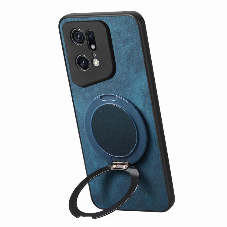 For OPPO Find X5 Pro Retro Leather Rotation Round Holder Phone Case