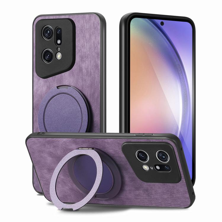 For OPPO Find X5 Pro Retro Leather Rotation Round Holder Phone Case