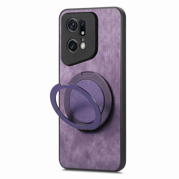 For OPPO Find X5 Pro Retro Leather Rotation Round Holder Phone Case