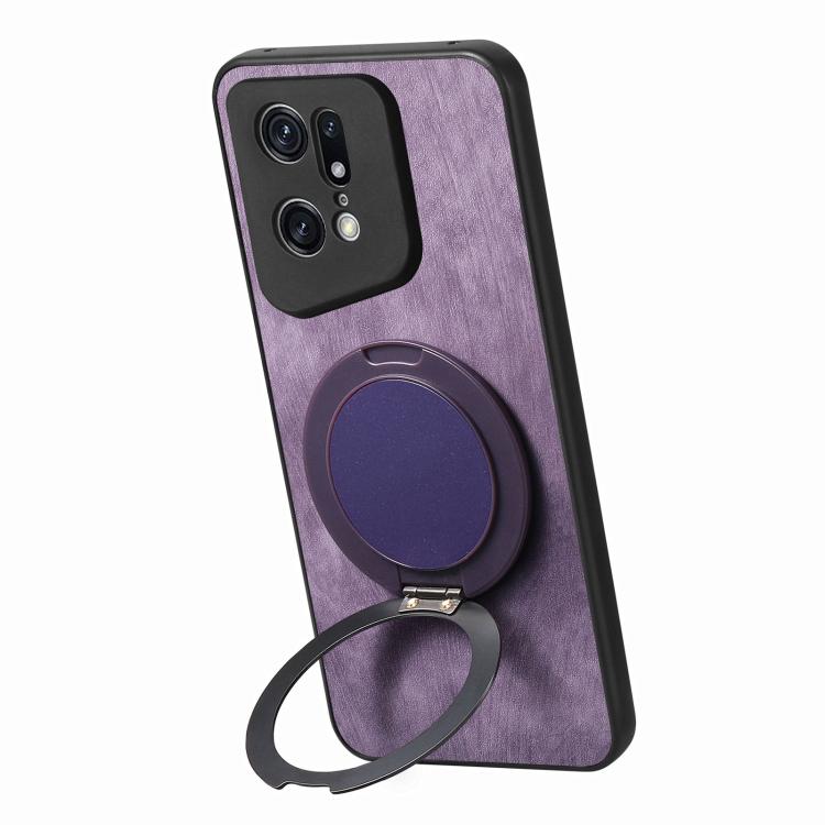 For OPPO Find X5 Pro Retro Leather Rotation Round Holder Phone Case