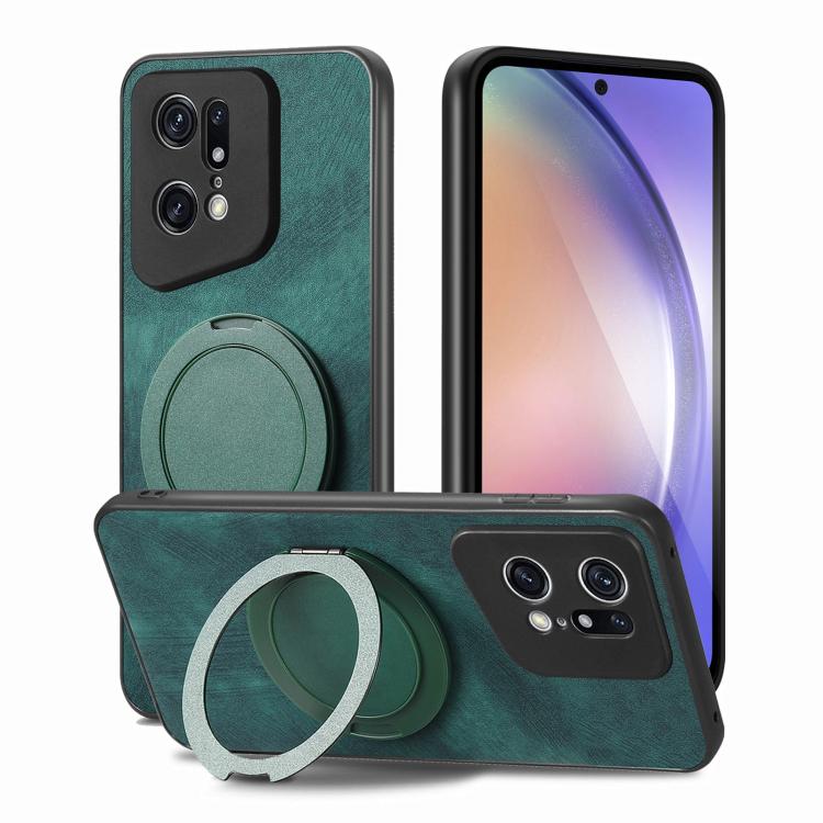 For OPPO Find X5 Pro Retro Leather Rotation Round Holder Phone Case