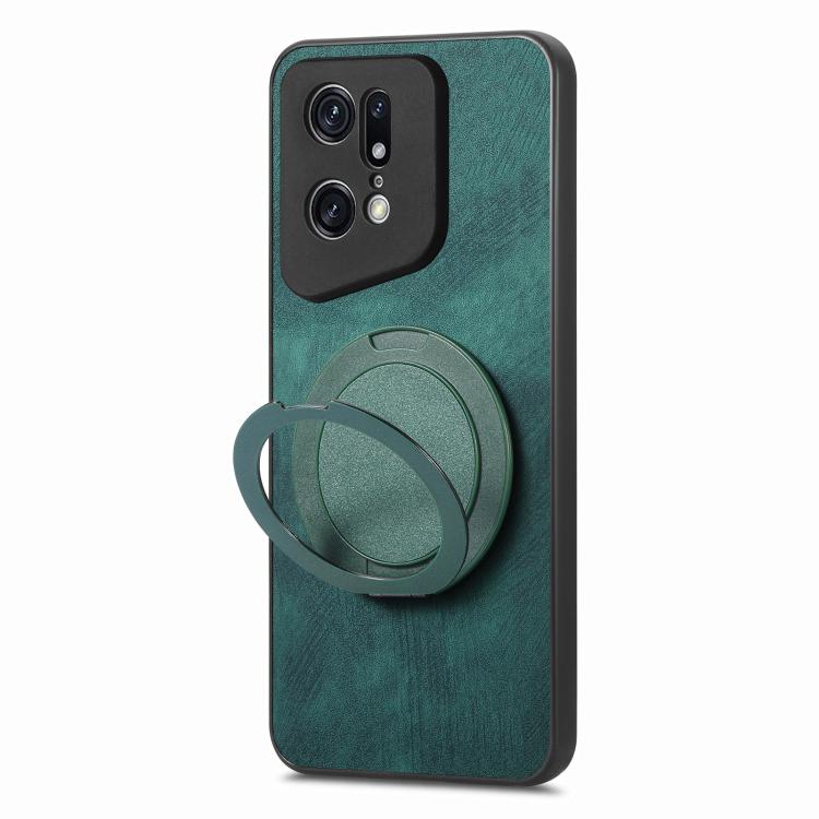 For OPPO Find X5 Pro Retro Leather Rotation Round Holder Phone Case