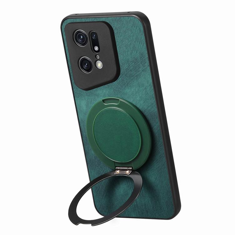 For OPPO Find X5 Pro Retro Leather Rotation Round Holder Phone Case