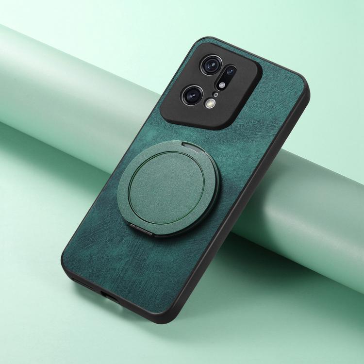 For OPPO Find X5 Pro Retro Leather Rotation Round Holder Phone Case