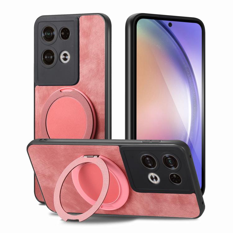 For OPO Reno8 Pro Retro Leather Rotation Round Holder Phone Case