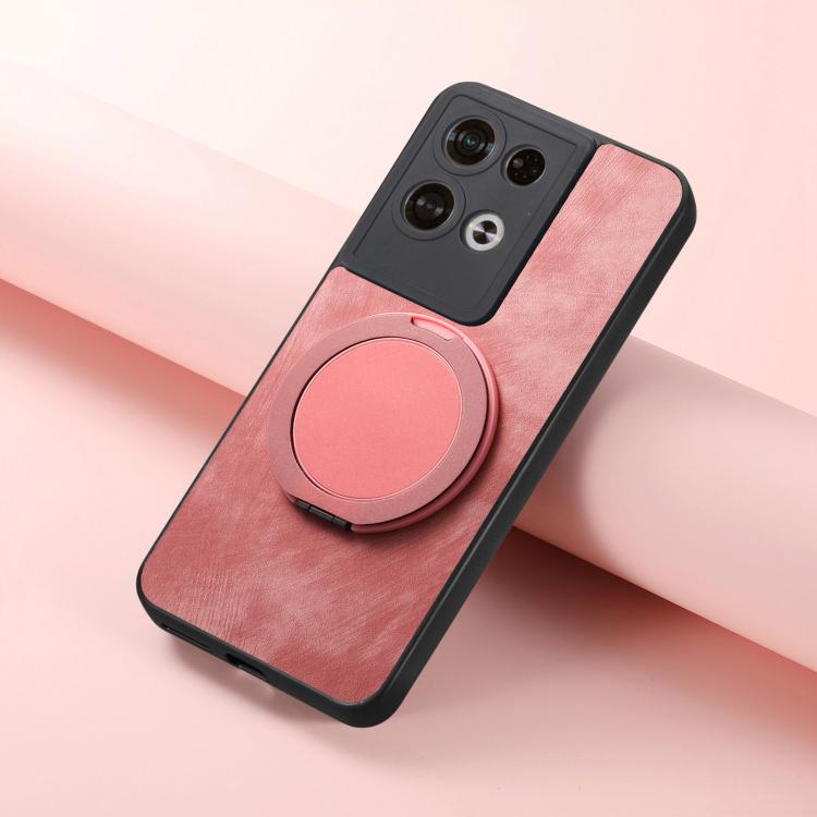 For OPO Reno8 Pro Retro Leather Rotation Round Holder Phone Case