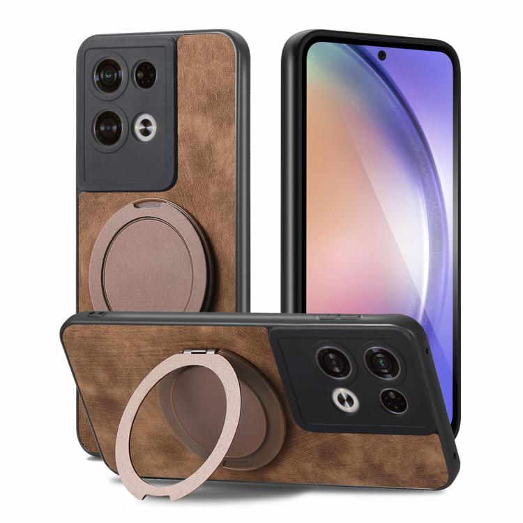 For OPO Reno8 Pro Retro Leather Rotation Round Holder Phone Case