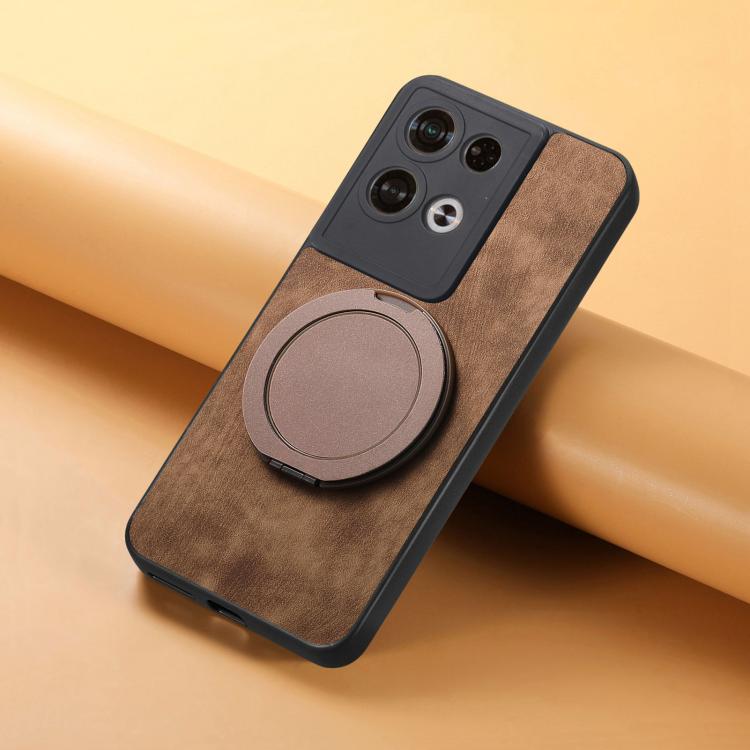 For OPO Reno8 Pro Retro Leather Rotation Round Holder Phone Case