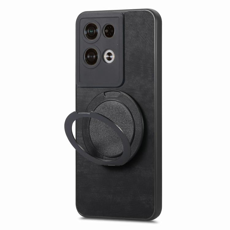 For OPO Reno8 Pro Retro Leather Rotation Round Holder Phone Case