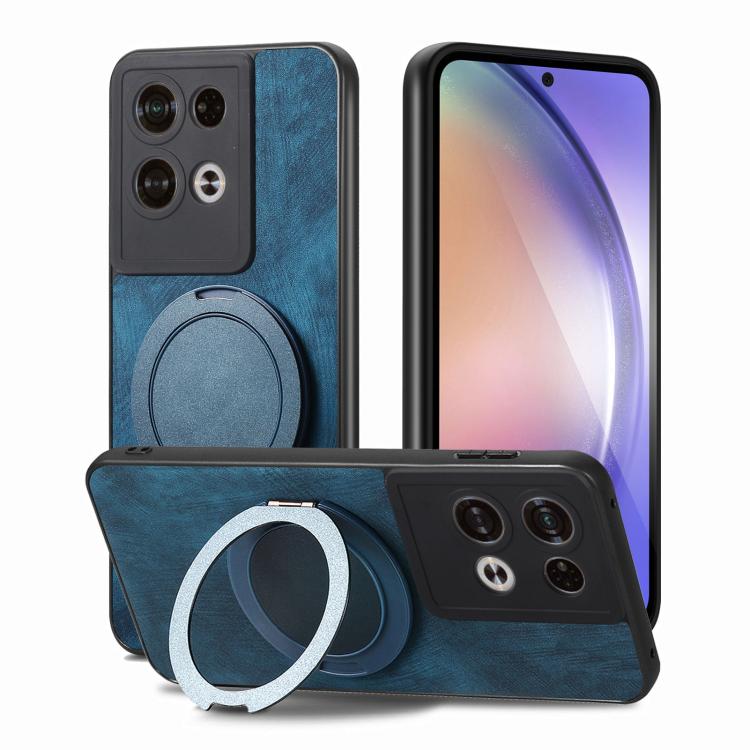 For OPO Reno8 Pro Retro Leather Rotation Round Holder Phone Case