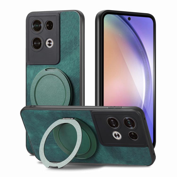For OPO Reno8 Pro Retro Leather Rotation Round Holder Phone Case
