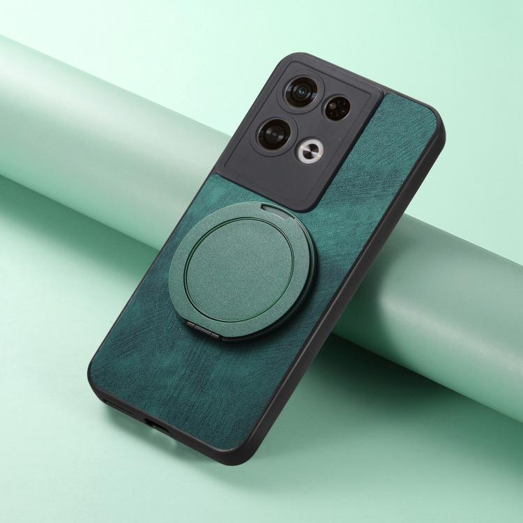 For OPO Reno8 Pro Retro Leather Rotation Round Holder Phone Case