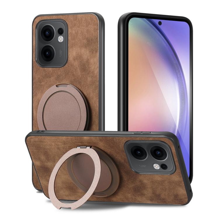 For OPPO Reno13 F Retro Leather Rotation Round Holder Phone Case