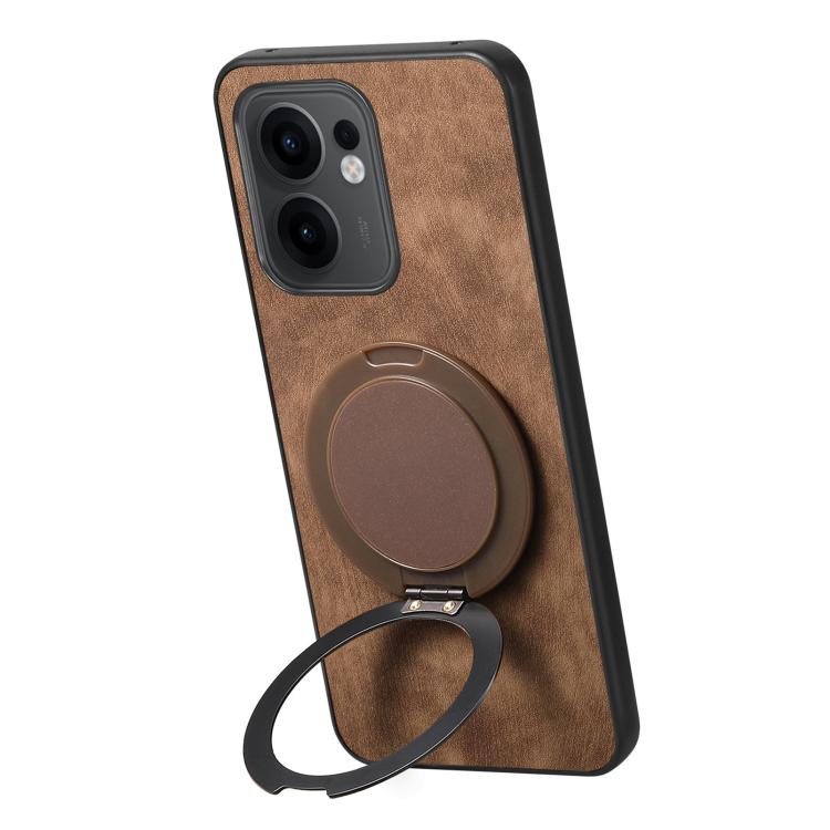 For OPPO Reno14 F Retro Leather Rotation Round Holder Phone Case