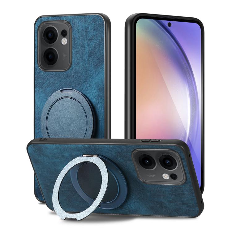 For OPPO Reno14 F Retro Leather Rotation Round Holder Phone Case