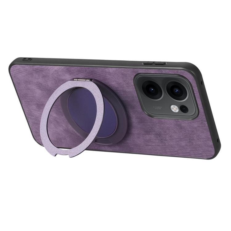 For OPPO Reno14 F Retro Leather Rotation Round Holder Phone Case