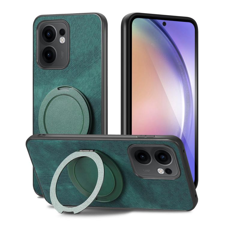 For OPPO Reno14 F Retro Leather Rotation Round Holder Phone Case