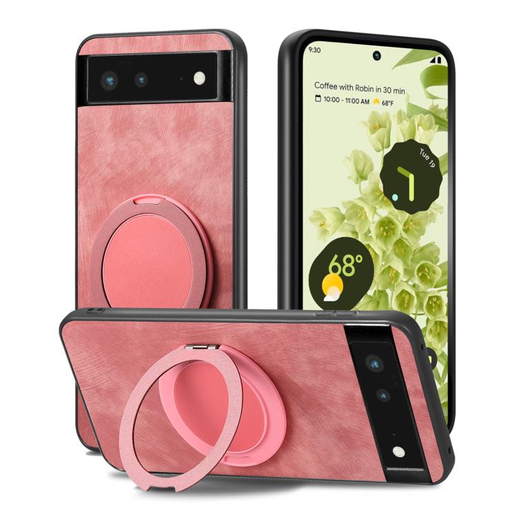 For Google Pixel 6 Retro Leather Rotation Round Holder Phone Case