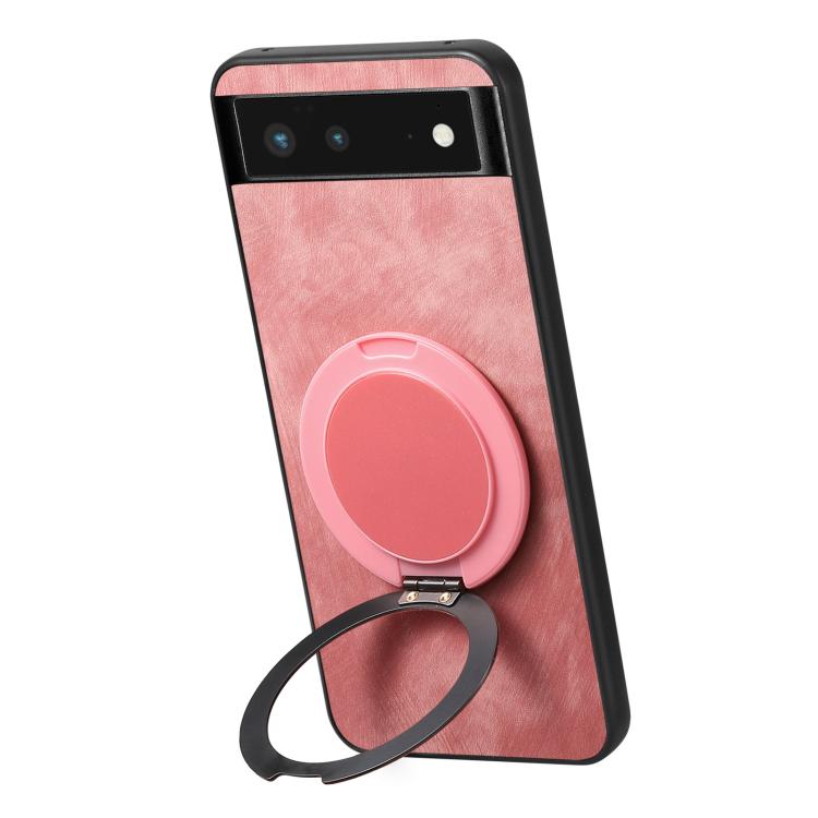 For Google Pixel 6 Retro Leather Rotation Round Holder Phone Case