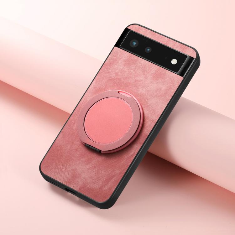 For Google Pixel 6 Retro Leather Rotation Round Holder Phone Case