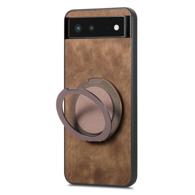 For Google Pixel 6 Retro Leather Rotation Round Holder Phone Case