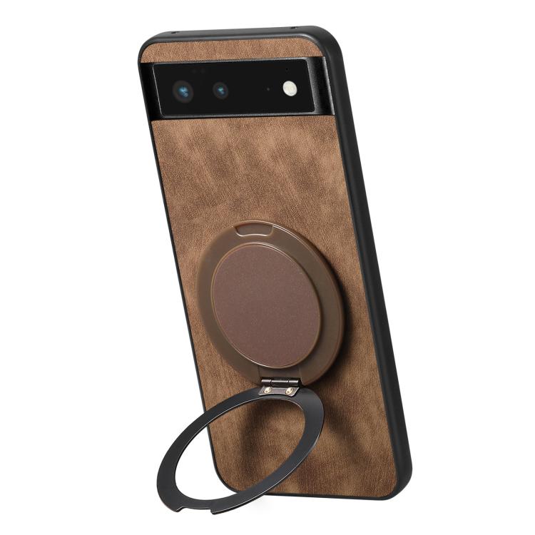 For Google Pixel 6 Retro Leather Rotation Round Holder Phone Case