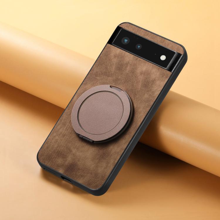 For Google Pixel 6 Retro Leather Rotation Round Holder Phone Case