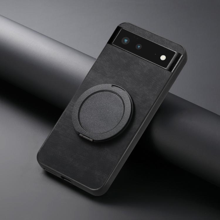 For Google Pixel 6 Retro Leather Rotation Round Holder Phone Case