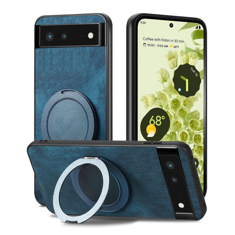 For Google Pixel 6 Retro Leather Rotation Round Holder Phone Case