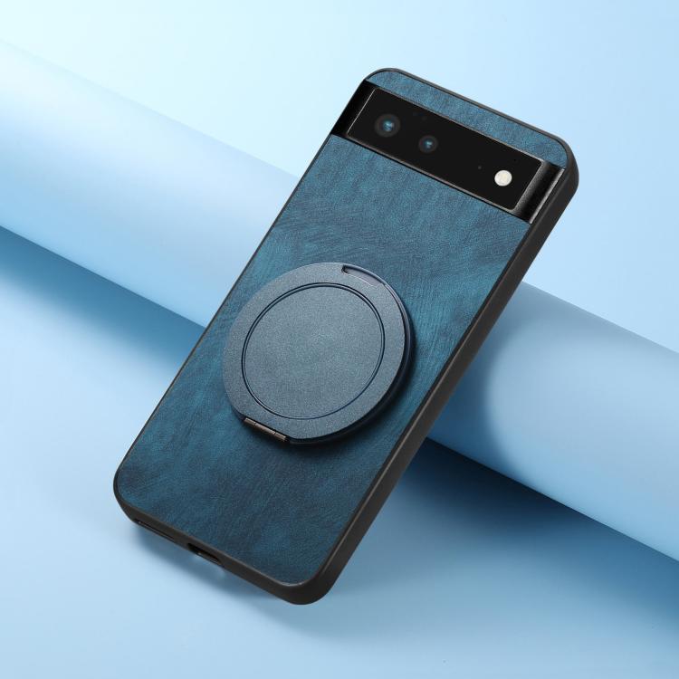 For Google Pixel 6 Retro Leather Rotation Round Holder Phone Case