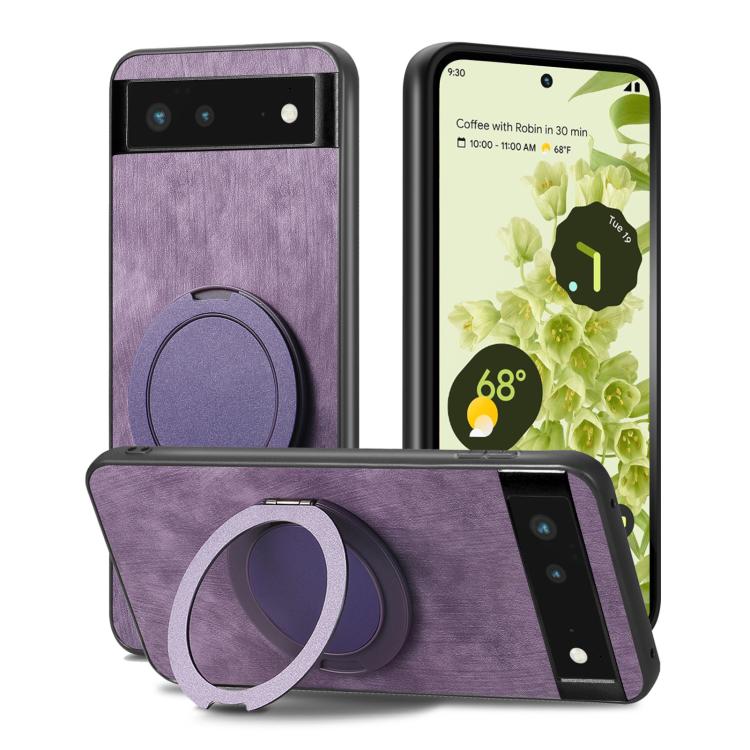 For Google Pixel 6 Retro Leather Rotation Round Holder Phone Case
