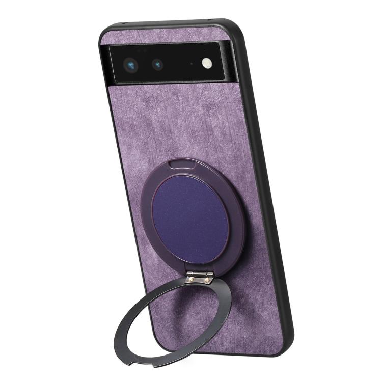 For Google Pixel 6 Retro Leather Rotation Round Holder Phone Case
