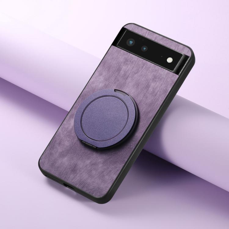 For Google Pixel 6 Retro Leather Rotation Round Holder Phone Case
