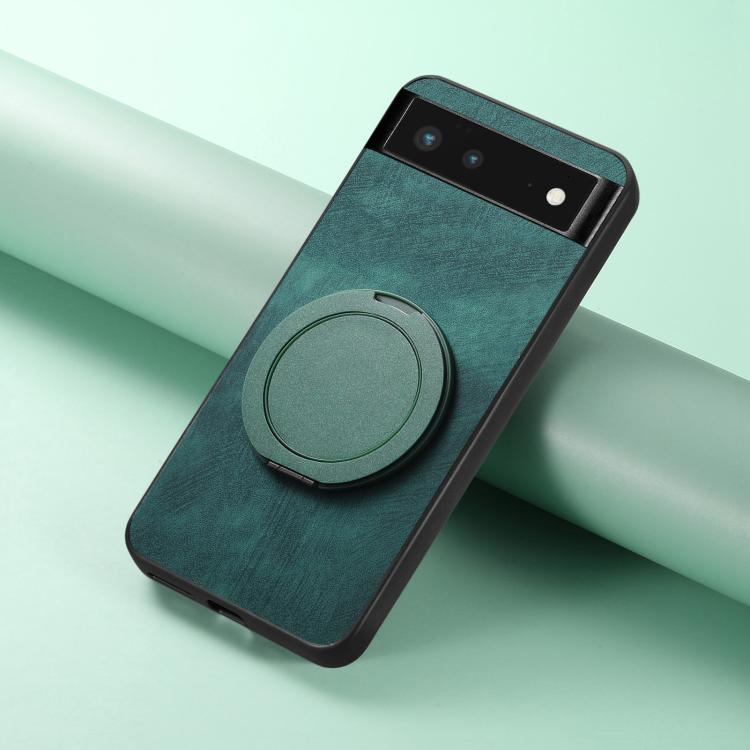 For Google Pixel 6 Retro Leather Rotation Round Holder Phone Case