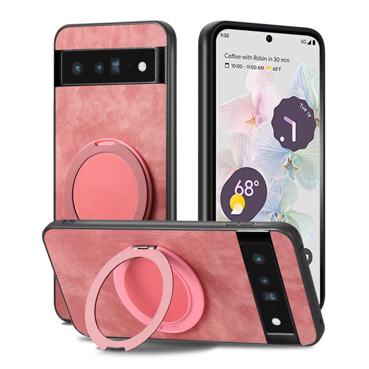 For Google Pixel 6 Pro Retro Leather Rotation Round Holder Phone Case