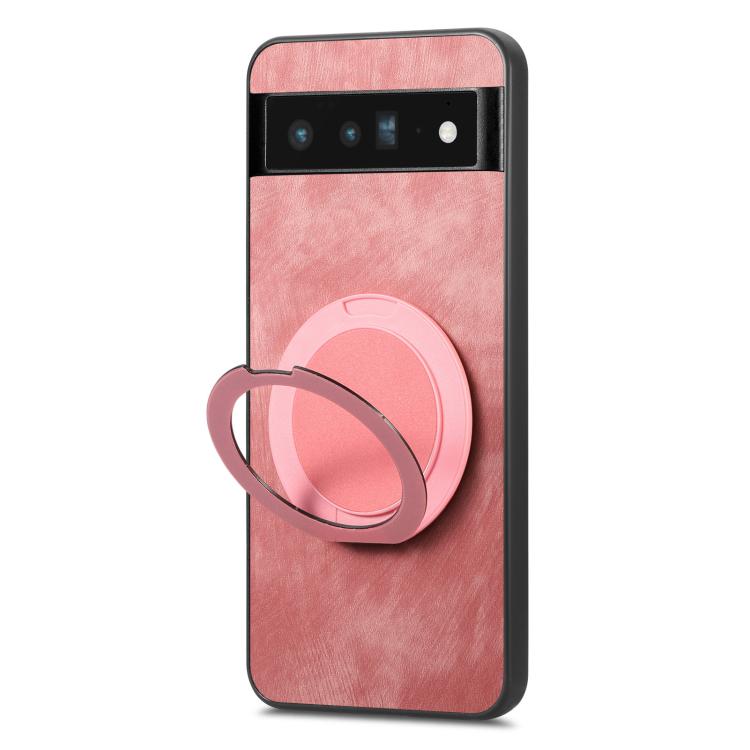 For Google Pixel 6 Pro Retro Leather Rotation Round Holder Phone Case