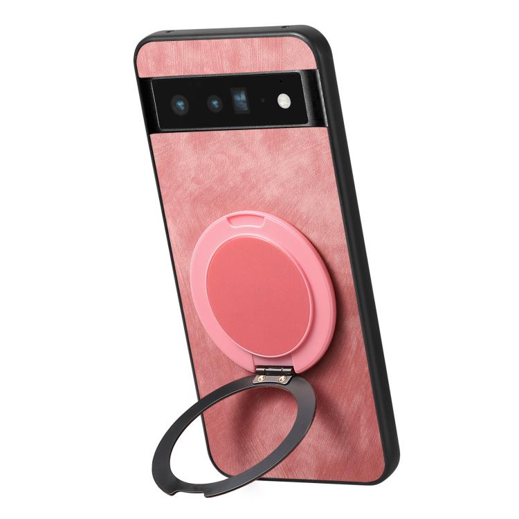 For Google Pixel 6 Pro Retro Leather Rotation Round Holder Phone Case