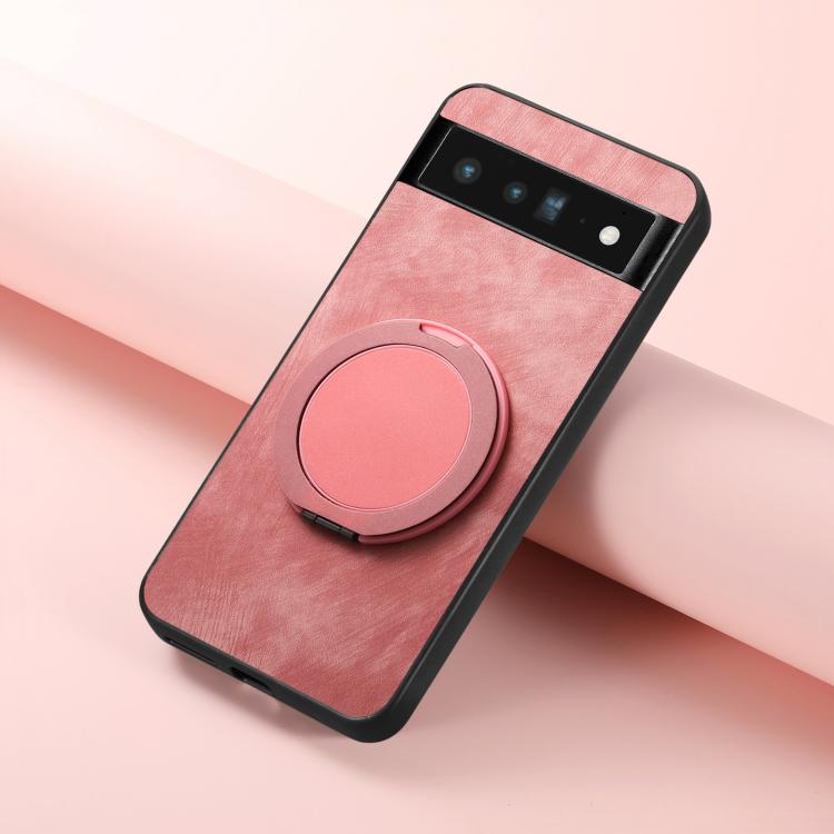 For Google Pixel 6 Pro Retro Leather Rotation Round Holder Phone Case