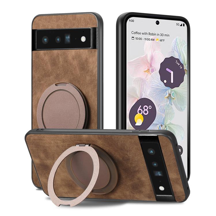For Google Pixel 6 Pro Retro Leather Rotation Round Holder Phone Case