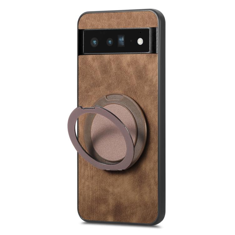 For Google Pixel 6 Pro Retro Leather Rotation Round Holder Phone Case