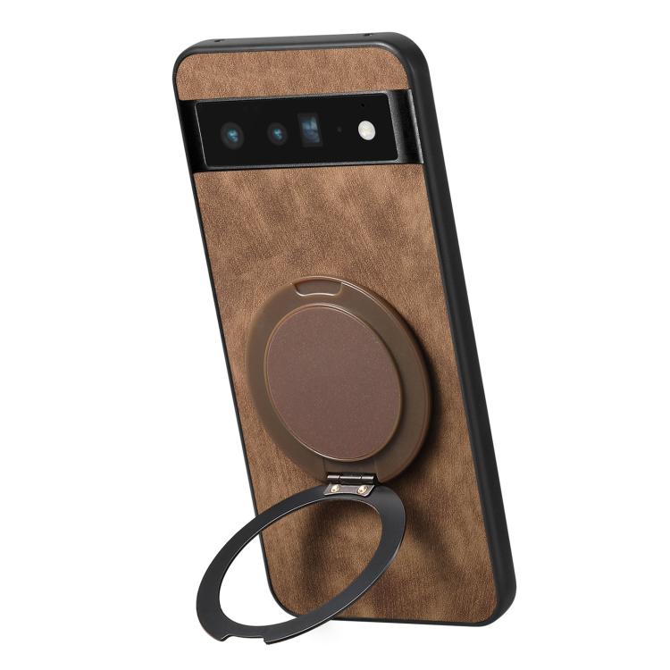 For Google Pixel 6 Pro Retro Leather Rotation Round Holder Phone Case